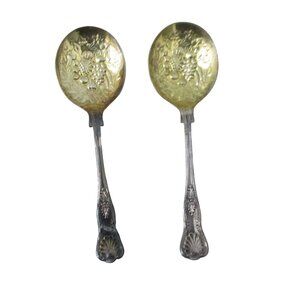 Antique English Sheffield Silver-Plated Berry Spoons Ornate Grapevines WA EPNS